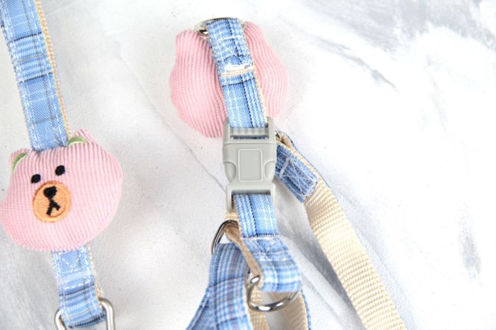 Комплект Собачки, шлея с поводком для щенков и мелких собак голубая Обєм грудей 29-43 см