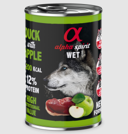 Вологий корм Alpha Spirit Duck with Green Apple для дорослих собак, з качкою та зеленим яблуком, 400 г AS Duck with green appleКонсерва дсобак АС Дак виз Грін Еппл Едалт Дог 400г 969985