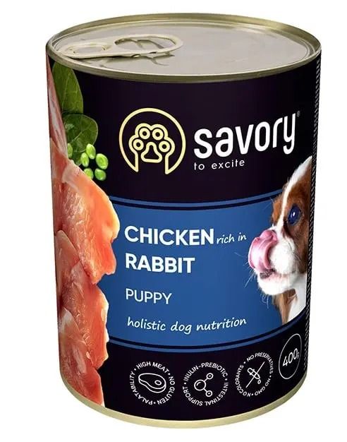 SAVORY Dog All breeds Puppy Вологий повно раціонний корм для цуценят всіх порід із кроликом 400 г