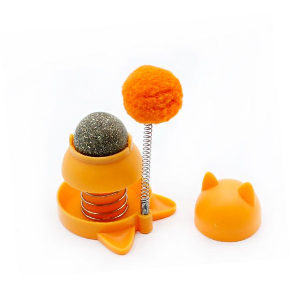 Лизун-іграшка котяча мята на пружині з помпоном помаранчева 