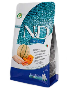 Сухий корм Farmina ND Grain Free Ocean Kitten для кошенят, з тріскою, креветками, гарбузом та динею, 300 г   Фарміна кет сух ND Grain Free Ocean KITTEN з тріскакревет. гарбуздиня 300г 38845