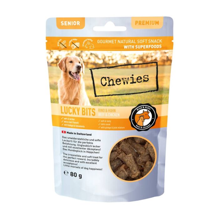 Натуральні ласощі з м'яса Яловичини та Курки Chewies Lucky Bits для дорослих і літніх собак 80 г