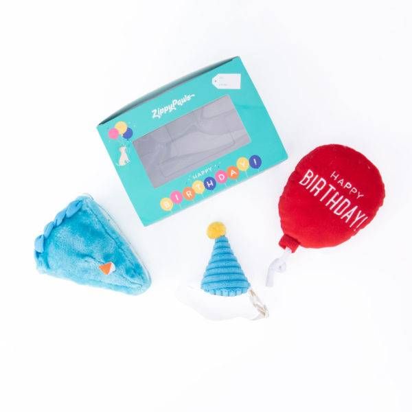 М'яка іграшка для собак подарунок на день народження ZippyPaws Pup Birthday Box Blue з пищалкою