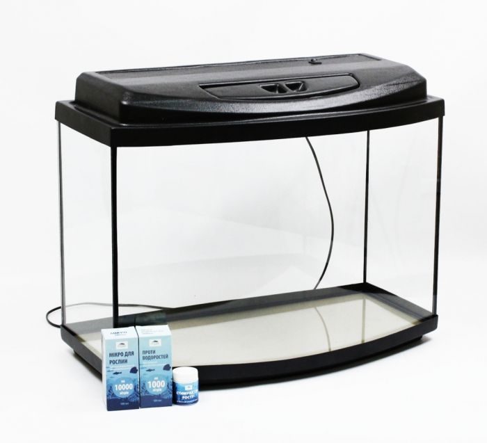 Комплект Акваріум овал + Кришка LED + ПІддон + Подарунок 55 л. (50х30х40)
