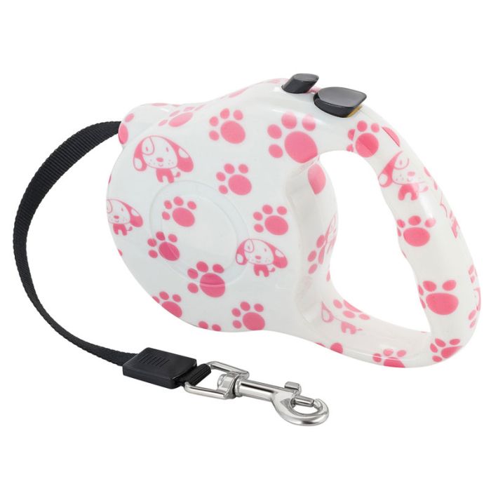 Рулетка для собак 5м15кг малюнок лапки гумова ручка стрічка фіксатор 
