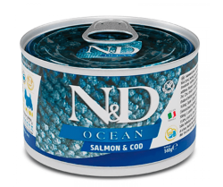 Вологий корм Farmina ND Grain Free Ocean Salmon  Cod Adult Mini для собак малих порід, з лососем та тріскою, 140 г Фарміна дог волог NDGF OCEAN SALMONCOD ADULT MINI лососьтріска, 140г 02222