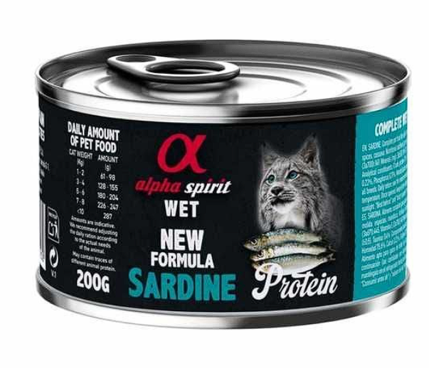 Вологий корм Alpha Spirit Sardine Complete для дорослих котів, з сардиною, 200 г AS SardineКонсерва дкотів АС Сардина Едалт Кет 200г 1230