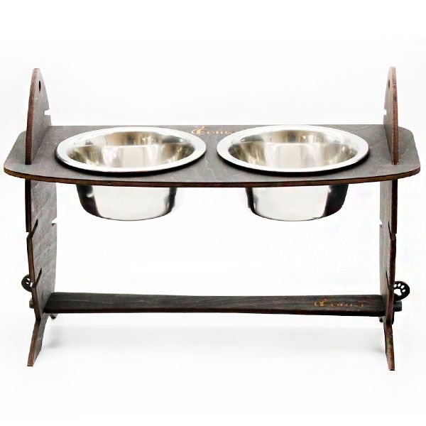 Кормушка для котів Cat Joy Скелет риби з регулюванням висоти Венге на 2 миски 