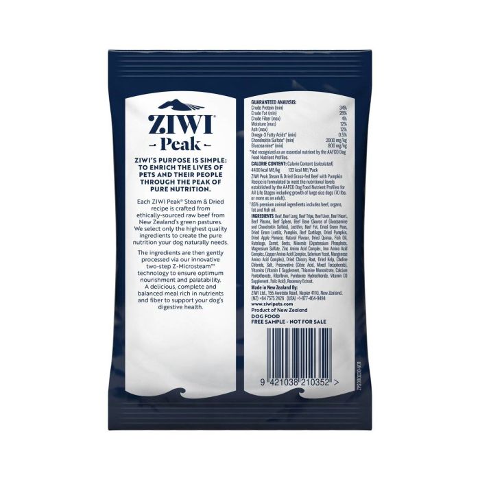 Повнораціонний сухий корм для собак Ziwi Peak Steam Dried Яловичина з гарбузом 30 г