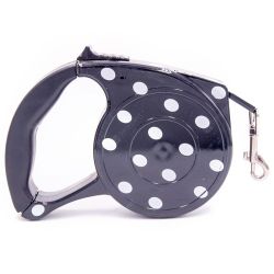 Рулетка для собак горох 5м15кг гумова ручка стрічка з фіксатором Чорна