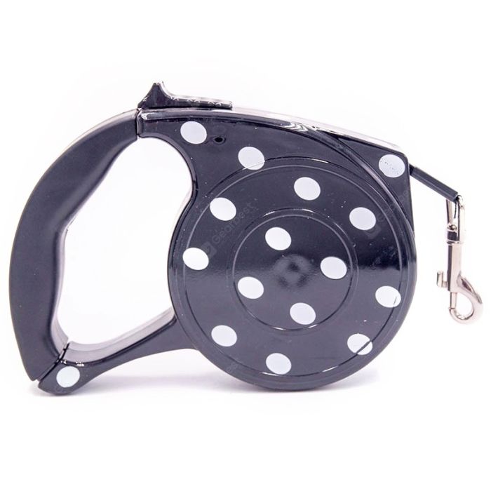 Рулетка для собак горох 5м15кг гумова ручка стрічка з фіксатором Чорна