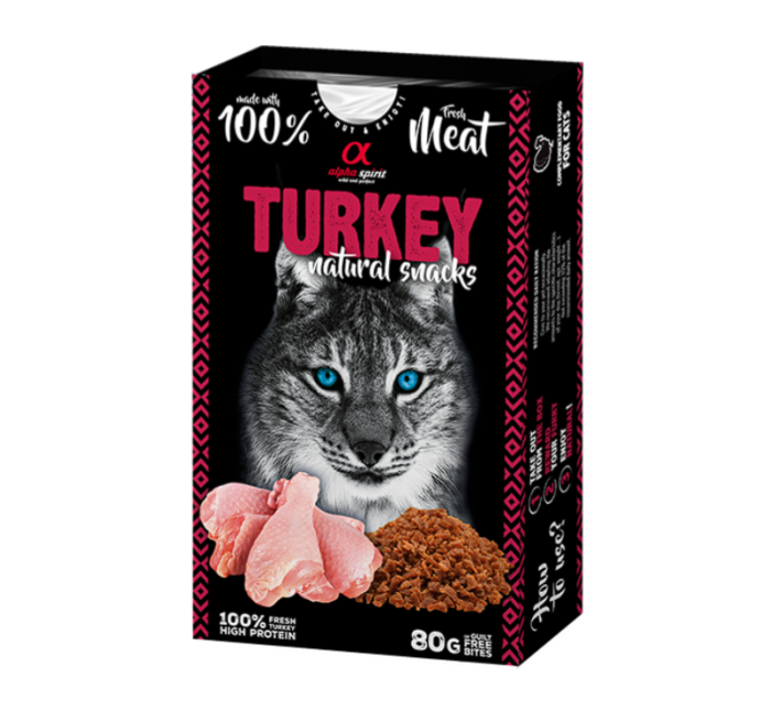Ласощі Alpha Spirit Natural Snack Turkey для котів, з індичкою, 80 г AS NATURAL SNACK FOR CAT TURKEYНв ласощі дкотів Натурал Снек виз Торкі 80г 1766