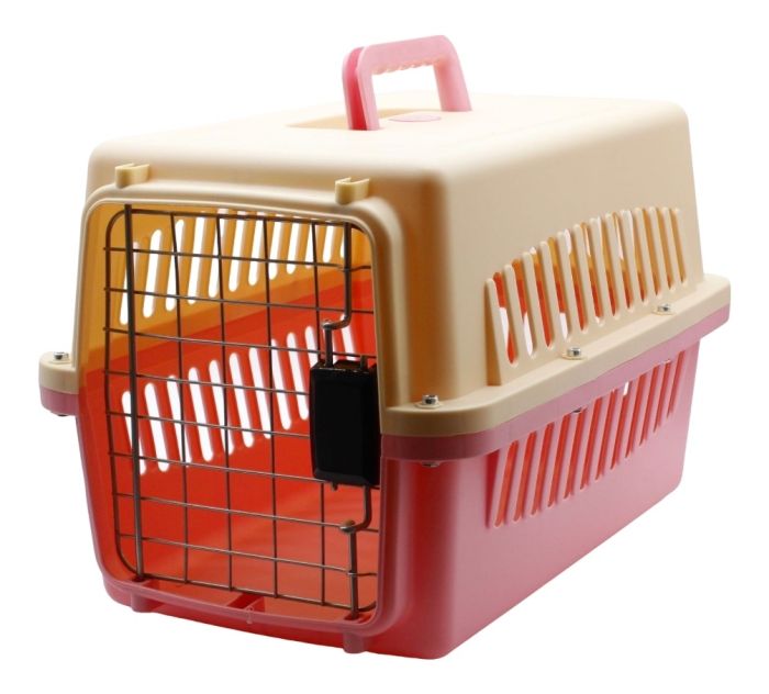 Переноска IATA з металевими дверима рожево-бежева до 20 кг (55x36x35 см) 