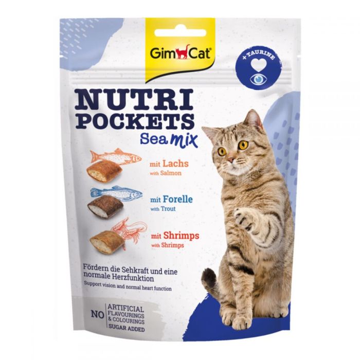 GimCat Nutri Pockets Sea Mix  Taurine ласощі для кішок лосось з фореллю і креветками з таурином 150г 