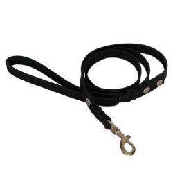 Повідець з ремінної шкіри з запльотом не строчений чорний 20 мм