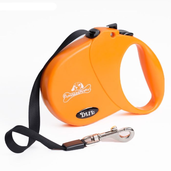 Рулетка собачка 4м  20кг пластикова ручка стрічка з кнопкою LS128 Оранжевий