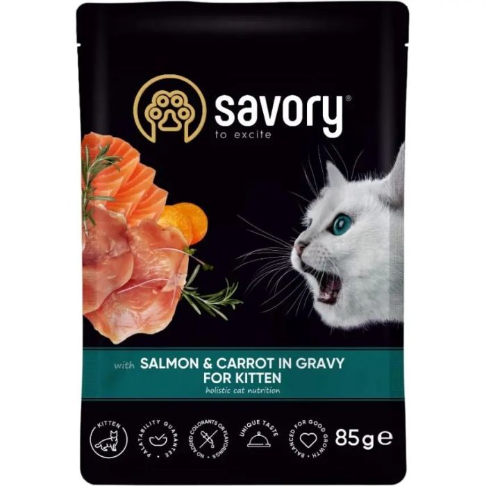 Savory Вологий корм для кошенят лосось з морквою в соусі, 85 г 