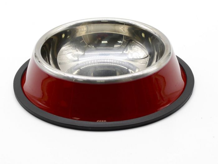 Миска металева з гумовою кромкою 350 мл. Червона