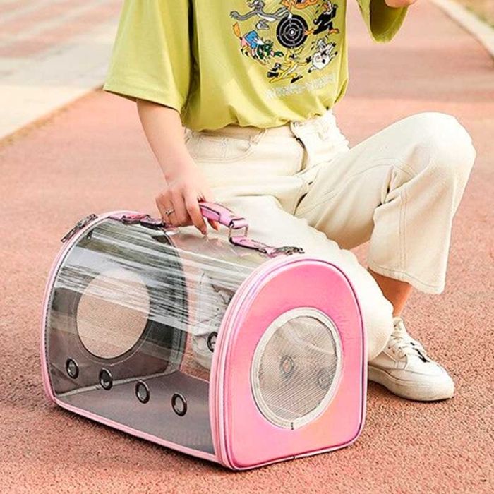 Сумка для тварин прозора 42х28х22 см срібло 