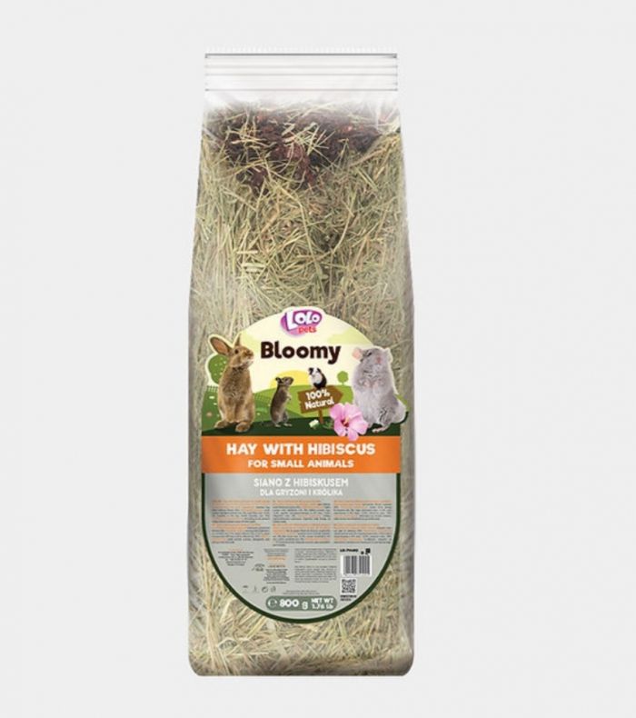 Сіно LoloPets Bloomy з квіткою гібіскуса для гризунів, 800 г
