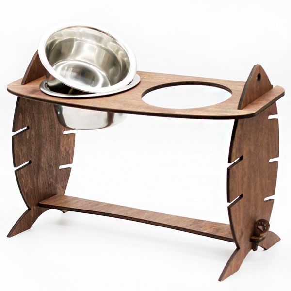 Кормушка для котів Cat Joy Скелет риби з регулюванням висоти Дуб на 2 миски 