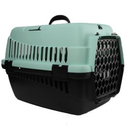 Переноска для тварин мятно-чорна пластик 49х32х35 см до 5 кг