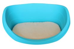 Лежанка пластикова з хутряним килимком блакитна 63х44х22 см