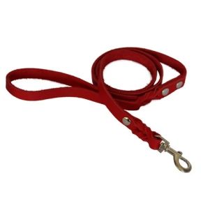 Повідець шкіра + заплетений червоний 18 мм