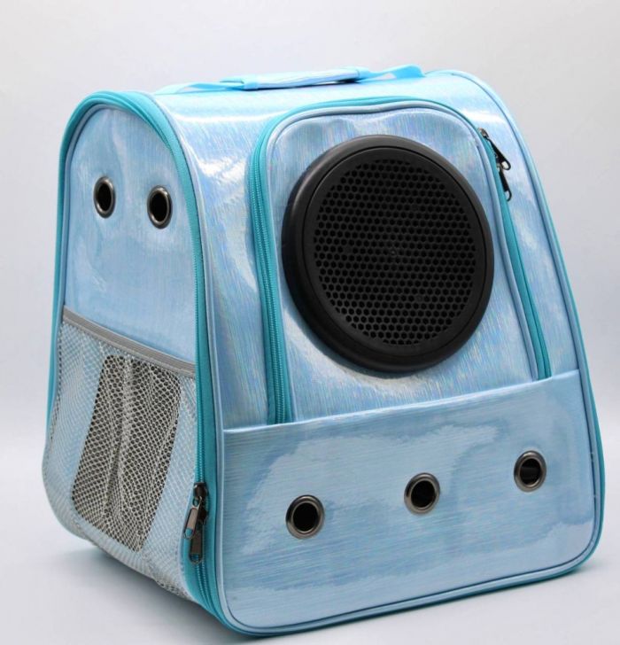 Рюкзак з ілюмінатором шкіряний блакитний неон сильвер 42х32х29 см 