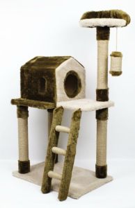 Когтеточка будинок + Драбинка, джут Коричнево-бежева