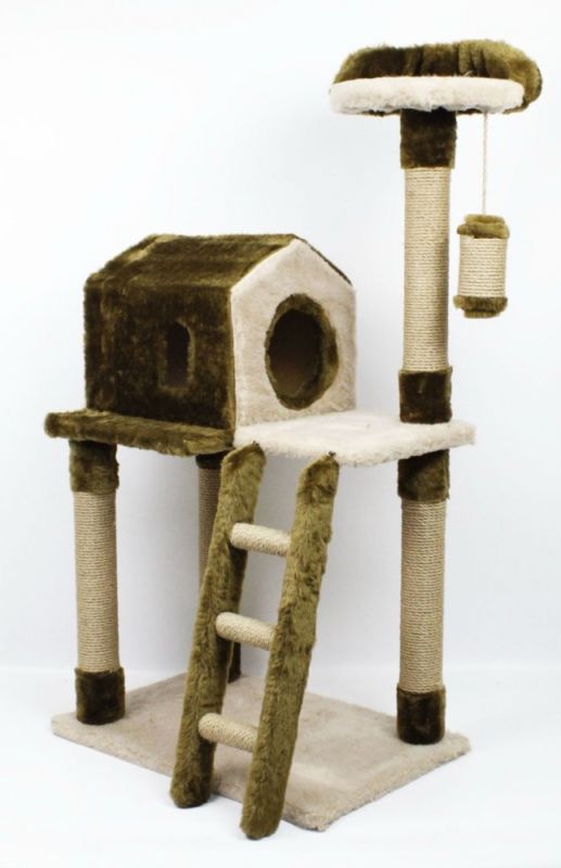 Когтеточка будинок + Драбинка, джут Коричнево-бежева