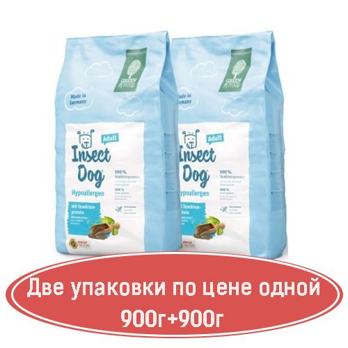 Green Petfood Insect dog-вегетаріанський корм для собак з мясом комах 900г + 900г 