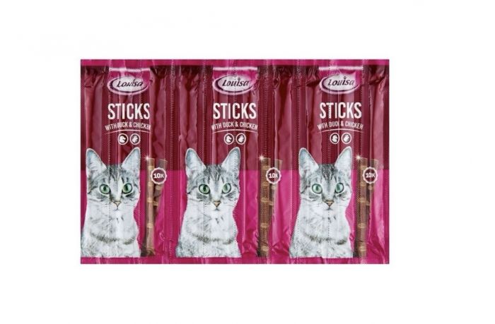 Ласощі для котів Палички Louisa, блістер 10 шт по 5 г качка з куркою