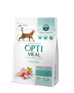 АКЦІЯ Optimeal Adult Cat Sterilised- Сухий корм для стерилізованих кішок і кастрованих котів з індичкою та вівсом 1,5 кг 