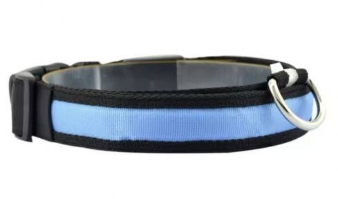 Нашийник USB нейлон Білий S 2,5 см. 34-41 см. Блакитний