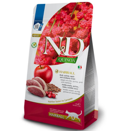 Сухий корм Farmina ND Quinoa Hairball Adult для котів для виведення шерстяних грудок, з качкою, кіноа та яблуком, 300 г   Фарміна кет сух ND Quinoa Hairball ADULT для стимул. вивед. вол. груд. з кач, кіноа,яб.300гр1555
