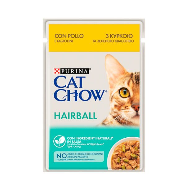 Cat Chow Hairball Control консерва для котів для виведення шерсті з куркою та зеленою квасолею, 85 г Акція