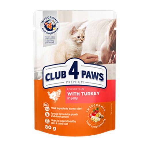 Клуб 4 лапи преміум консерви для кошенят індичка в Желе 80г 364263 