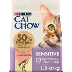 АКЦІЯ Cat Chow Sensitive сухий корм з лососем для котів з чутливим травленням та шкірою 1,5 кг 