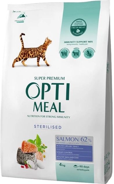 Optimeal Повнораціонний сухий корм для стерилізованих кішок та кастрованих котів з лососем 4 кг