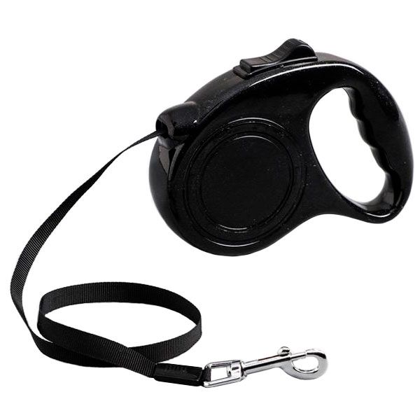 Рулетка для собак пластикова ручка стрічка чорна фіксатор 3м  12кг 190 