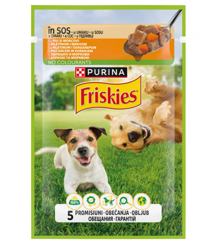 Вологий корм Purina Friskies Chicken and Carrots in Sauce для собак з куркою та морквою в підливці, 75 г   Пауч ФРІСКІС 75г дсобак куркаморква шмат. у підливці  7510651096