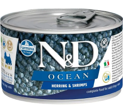 Вологий корм Farmina ND Grain Free Ocean Herring  Shrimp Adult Mini для собак малих порід, з оселедцем, тріскою, тунцем та креветками, 140 г Фарміна дог волог NDGFOCEAN HERRINGSHRIMP ADULT MINI з оселедцтріск.тунцемкреветк. 140г 2215
