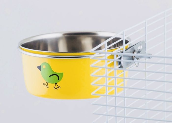 Годівниця підвісна на гвинтах метал Жовта. 300 мл 9.5 см.