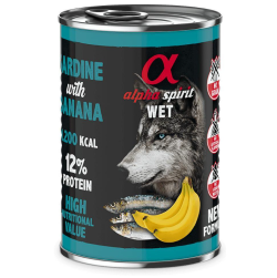 Вологий корм Alpha Spirit Sardine with Banana Complete для дорослих собак, з сардиною та бананом, 400 г AS Sardine with bananaКонсерва дсобак АС Сардина виз Банана Едалт Дог 400г 6307