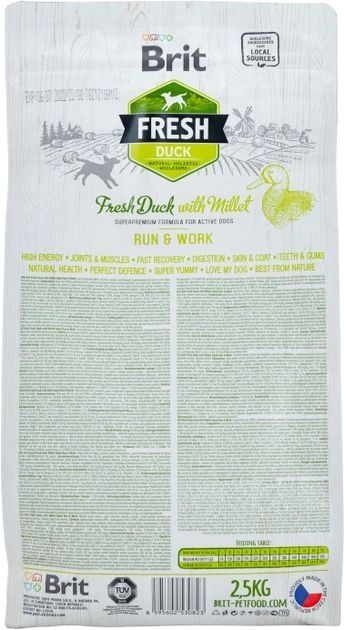 Brit Fresh Active Run  Work Сухий корм для активних дорослих собак з качкою та пшоном 2,5 кг