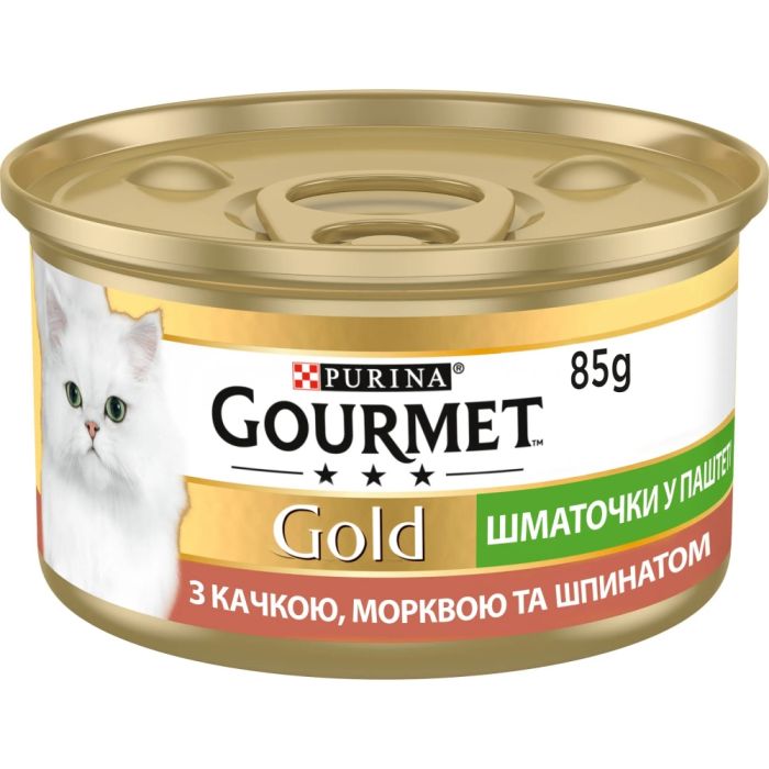 АКЦІЯ Gourmet Gold Шматочки в паштеті вологий корм з качкою, морквою та шпинатом для кішок 85 гр 