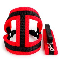 Шлея сітка і поводок, L(550-60120 см) Червоно-чорний