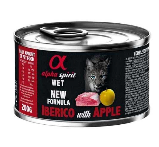Вологий корм Alpha Spirit Iberian Pork with Yellow Apple Complete для дорослих котів, з іберійською свининою та жовтим яблуком, 200 г AS Iberian Pork with yellow appleКонсерва дкотів АС Ібері ПоркЙеллов Еппл  Едалт Кет 200г  1254