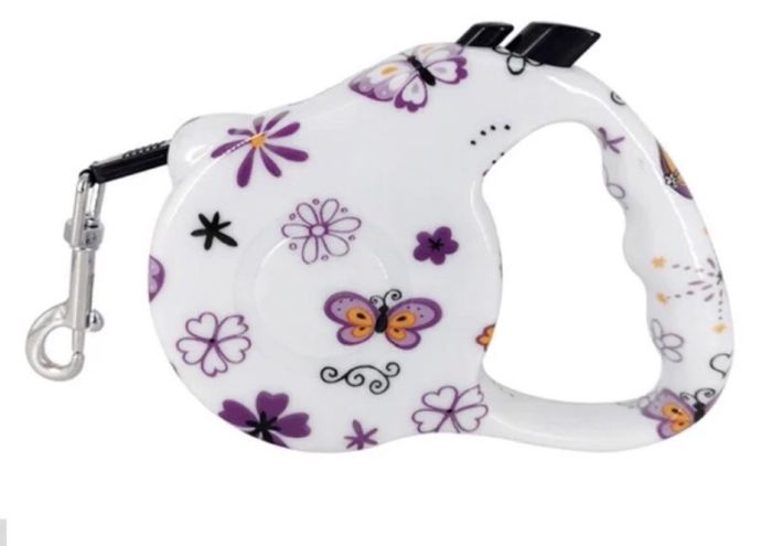 Рулетка для собак 3м12кг малюнок метелика пластикова ручка стрічка кнопка 